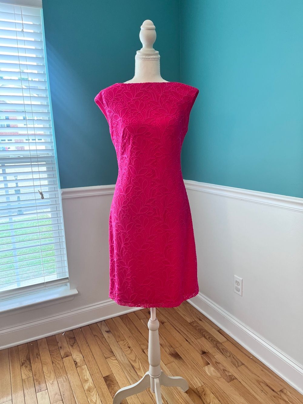 Chaps-Chic Pink Lace, Cap-Sleeve, Sheath Dress, Size 6